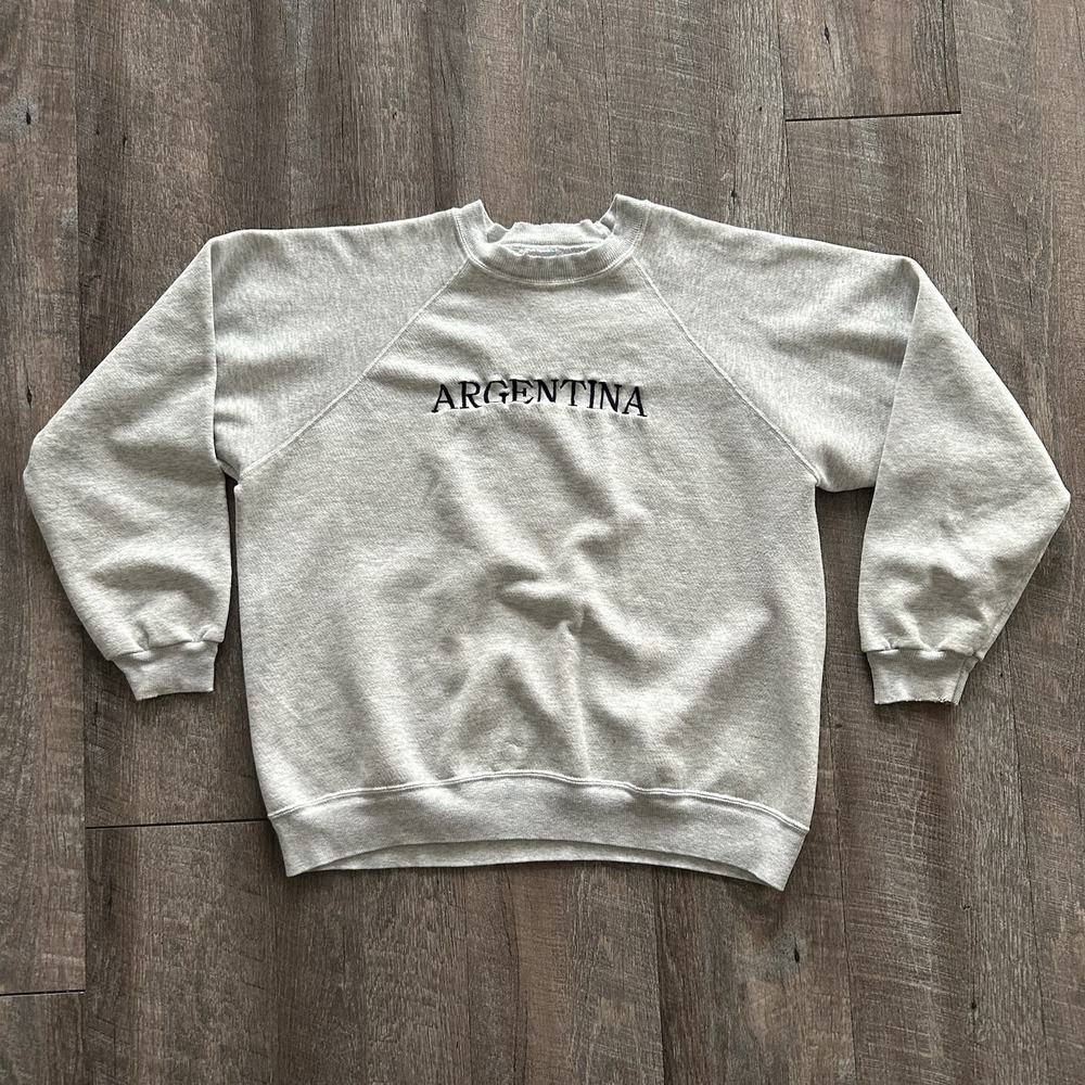 Rare Vintage Argentina Embroidered Gray Sweatshirt Size L Raglan Messi Reverpass